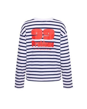 Trendyol Mi̇Lla Damen Ecru Gestreift Lang, Oversize T-Shirts - Weiß