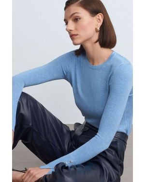 Dilvin Slim Fit Rippenstrick Rundhals-Pullover - Blau