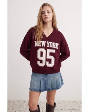 Trendyol Mi̇Lla Damen Bordeaux Mit Slogan Lang, Oversize Sweatshirts - Rot