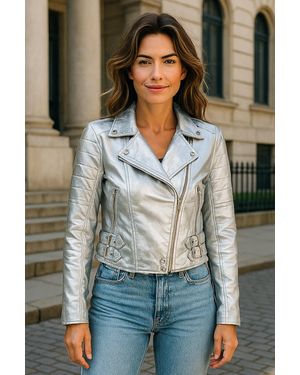 Infinity Leather Silberne Kurze Brando-Bikerjacke Aus Leder Für Damen – Durban - Grau