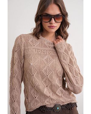 MixRay Strickpullover Mit Strukturiertem Muster Und Rundhalsausschnitt - Braun