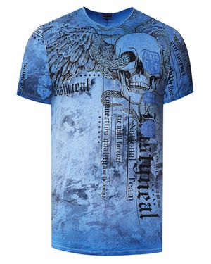 Rusty Neal Biker T-Shirt Verwaschen Mit All Over Prints - Blau