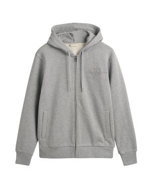 GANT Regular Tonal Shield Full Zip Hoodie Sweatjacke - Grau