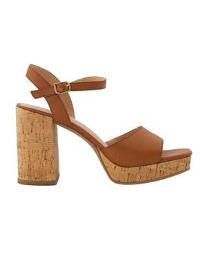 Dune "Jacuzzi" Sandalen Für Damen, Leder, Plattform Blockabsatz (Hellbraun)