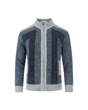 Allthemen Herren Strickjacke Mit Reißverschluss Stehkragen Cardigan Grobstrick Gefüttert Pullover Für Den Winter - Blau