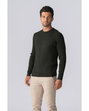 TeeShoppen Pullover Mit Zopfmuster – Armee - Schwarz
