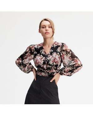 S&J Weekends Kurze Bluse Mit Blumendruck - Schwarz