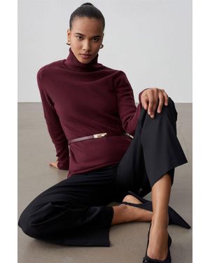 Dilvin Damen Strickpullover Mit Gürtel Und Stehkragen - Rot