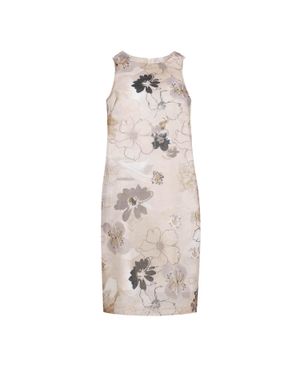 Conquista Ärmelloses Kleid Aus Baumwoll-Popeline Mit Floralem Print Und Verstecktem Seitlichen Reißverschluss - Natur