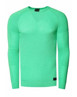 Rusty Neal Slim Fit Feinstrick Biker Rundhals-Pullover - Grün