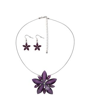 Steuer Modeschmuck Schmuckset Set Aus Collier Und Ohrhaken Blüte Lila - Weiß
