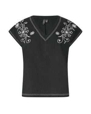 Vero Moda Bluse Für Damen, V-Ausschnitt, Kurzärmlig - Schwarz