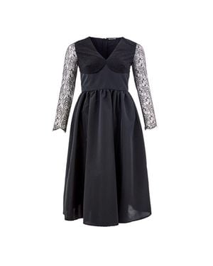 Lardini Schnürärmel Midi-Kleid V-Ausschnitt - Schwarz