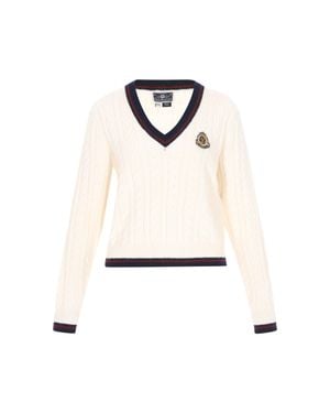Dreimaster Pullover Frauen Offwhite Marineblau Weinrot - Weiß
