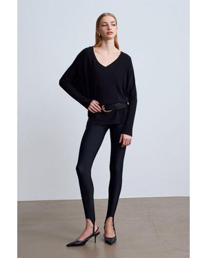 Dilvin Damen V-Ausschnitt Rippstrickpullover - Blau