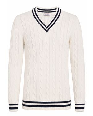 Felix Hardy Pullover Mit V-Ausschnitt Und Zopfmuster - Weiß