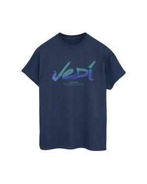 Star Wars Ladies Obi-Wan Kenobi Jedi Painted Font Cotton Boyfriend T-Shirt (Bleu) - Blau