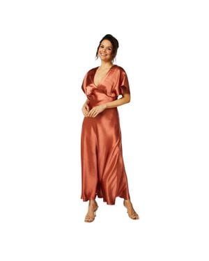 Biba Maxikleid Für Damen, Satin, Anliegend, Engelsärmel (Rostfarben) - Orange