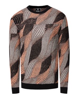 Rusty Neal Wellen-Design Feinstrick Rundhals-Pullover - Grau