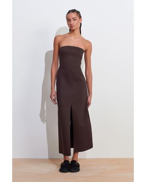 Dilvin Trägerloses, Tailliertes Midikleid Mit Schlitz - Braun