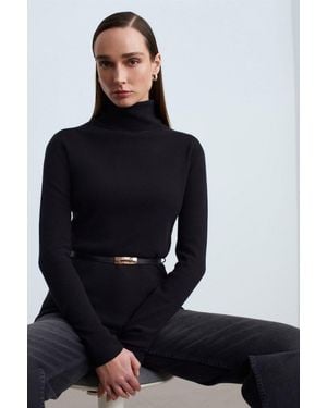 Dilvin Damen Strickpullover Mit Gürtel Und Stehkragen - Blau