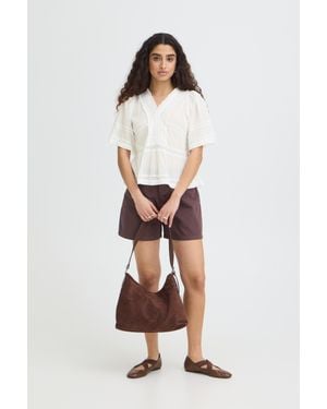 Ichi Kurzarm-Bluse Ihvoilana Kurzarm-Bluse Loose Fit - Weiß