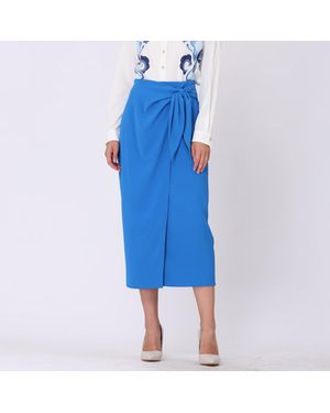 Smart & Joy Seitlich Gebundener Wickelrock - Blau