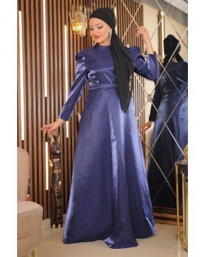 Moda Mihram Schulter Gerüschtes Abendkleid Größe Plus - Blau
