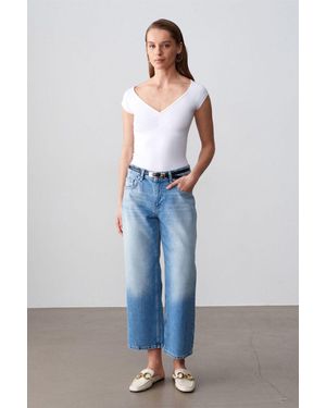 Dilvin Hüfttaschenweite Weite Capri-Jeans - Blau