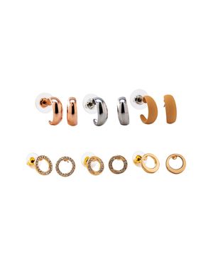 Steuer Modeschmuck Ohrstecker Set Metall 6 Paar Glanz Straß Weiß Vergoldet Gelb Rot Rhodiniert - Mehrfarbig