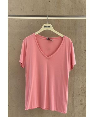 Busem V-Ausschnitt Kurzarm Modal Bluse - Pink