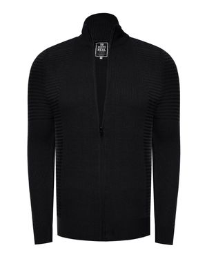 Rusty Neal Feinstrick Im Biker-Stile Slim Fit Strick-Jacke - Schwarz
