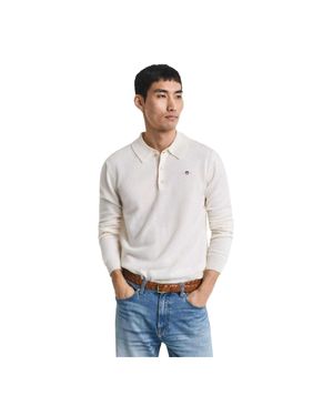 GANT Poloshirt Für Herren, Schafwolle, Langärmlig (Cremefarbe) - Grau