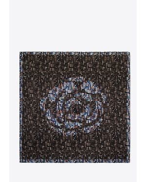 Wittchen Damen-Seidenschal Mit-Blauen Mustern, -Blaue Seide - Schwarz