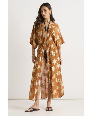 Gini London Kaftan-Kimono Mit Lurex-Verzierung Und Bindeband Vorne - Orange