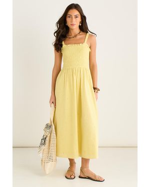 Gini London Gelbes Sommerkleid Mit Besticktem, Gerafftem Oberteil