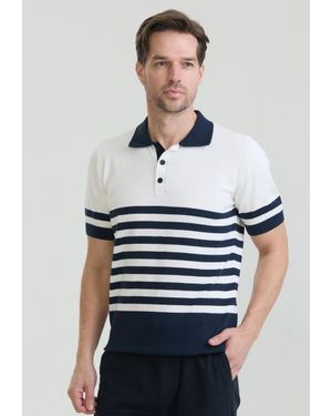 Felix Hardy Polo Shirt Kurzarm Gestreiftes Strick-Poloshirt Kurzarm - Weiß