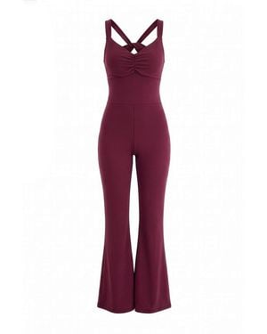 Trendyol Mi̇Lla Damen Lila Einfarbig Ärmellos Sportswear Tailliert Jumpsuits - Rot