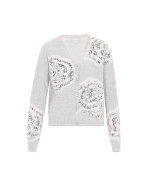 Usha Strickjacke Frauen Grau Meliert - Weiß