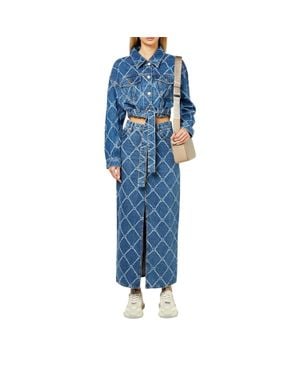 HUGO Langer Rock Für Damen, Denim, Schmal - Blau