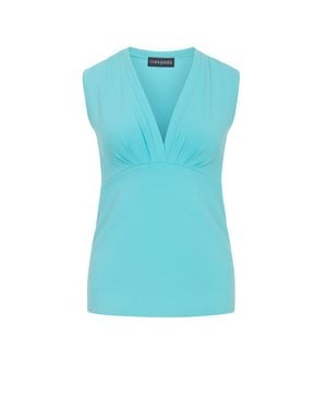 Conquista Aquamarines Ärmelloses Jersey-Top Mit V-Ausschnitt – Stretch-Baumwollmischgewebe - Blau