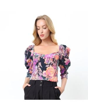 S&J Weekends Top Im Stil Der 80Er Jahre Mit Blumendruck Und Puffärmeln - Mehrfarbig