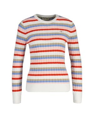 GANT Stretch Cotton Cable Stripe C-Neck Strickpullover - Rot