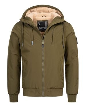 Alessandro Salvarini Herren Winterjacke As-431 – Warm, Mit Teddyfellfutter & Kapuze - Grün