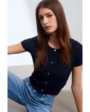 Dilvin Damen Kurzjäckchen Mit Jacquard-Muster Und Knöpfen - Schwarz