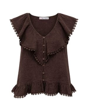 MixRay Baumwoll V-Ausschnitt Ärmellose Bluse - Braun