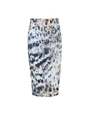 Conquista Bleistiftrock Aus Elastischem Gabardine Mit Leopardenmuster - Blau