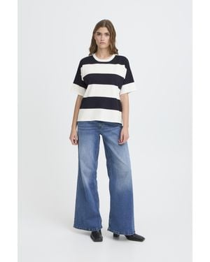 Ichi Kurzarm-Bluse Ihluls Kurzarm-Bluse Loose Fit - Blau