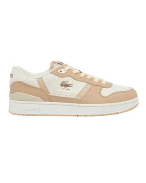 Lacoste "T-Clip" Sneaker Für Herren, Leder, Niedrig Geschnitten, Flach (Hellbraun) - Natur