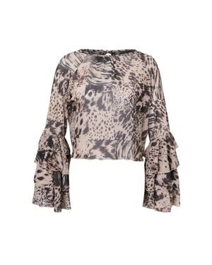 Trendyol Mi̇Lla Damen Mehrfarbig Animal-Print Lang, Regular Fit Blusen - Weiß